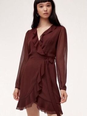 NWOT Aritzia Wilfred Louise Chiffon Dress - Red Rust Size M